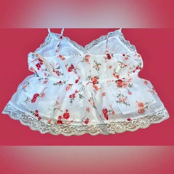 NWT American Eagle Floral Lace Trim Cami Tank Top with Adjustable Straps, Small - Picture 7 of 11